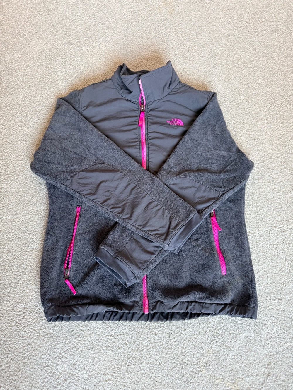 The North Face Gray Teddy Jacket with Pink Accents